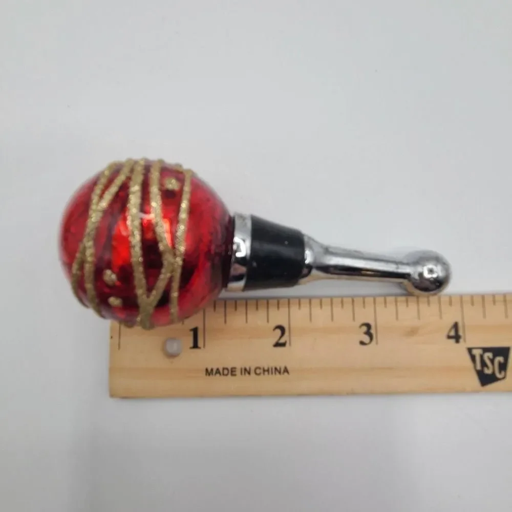 Set of 4 Christmas Themed Wine Bottle Stopper Cork Jingle Bell Tree Ball